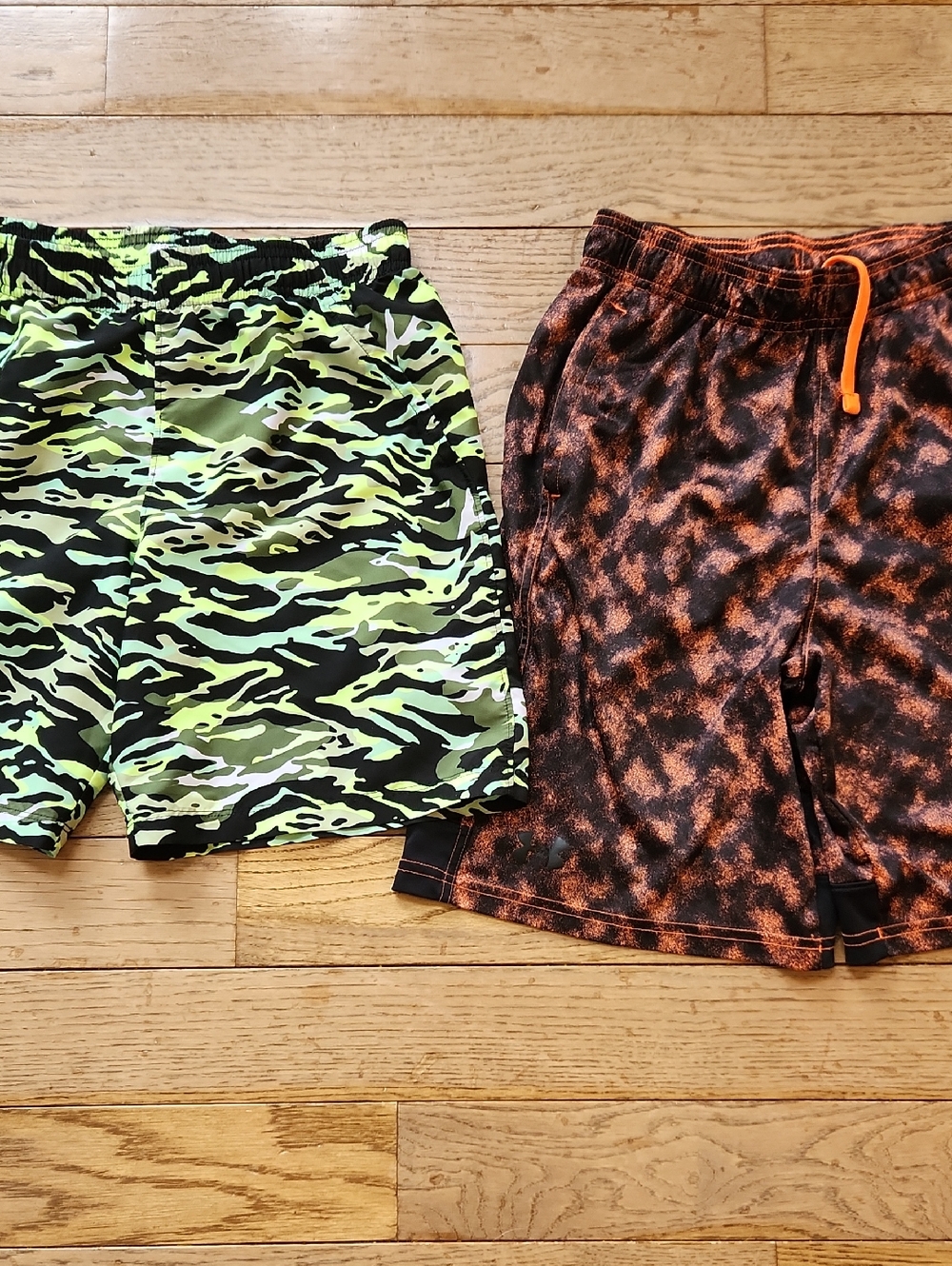 Under Armour Boys Neon Green Camo & Black/Orange Athletic Shorts